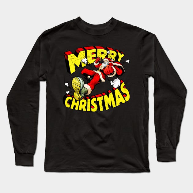 Merry Christmas Badass Santa Long Sleeve T-Shirt by RetroPandora